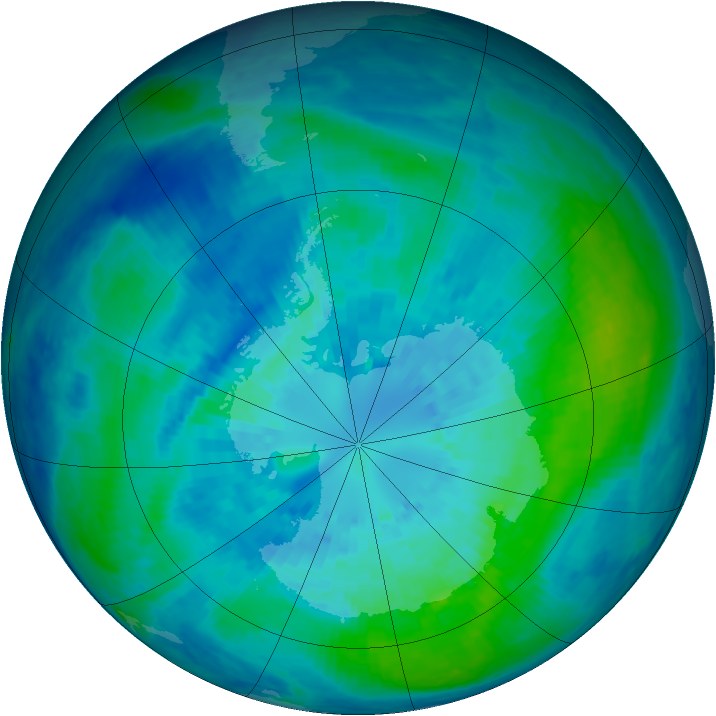 Antarctic ozone map for 29 March 2004